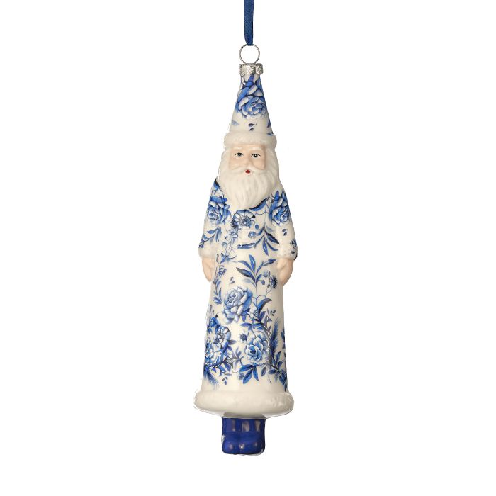 8" Glass Floral Print Santa Ornament