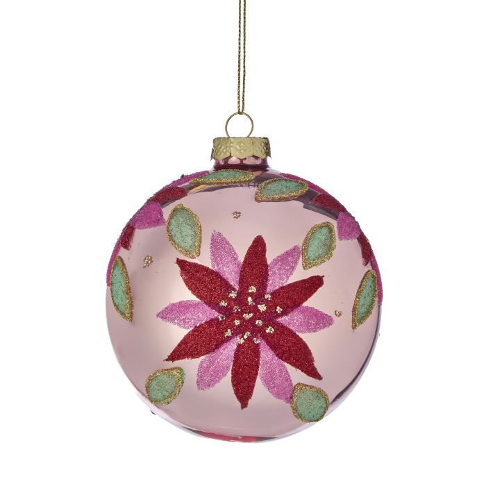 4" Glass Beaded Poinsettia Ball Ornament