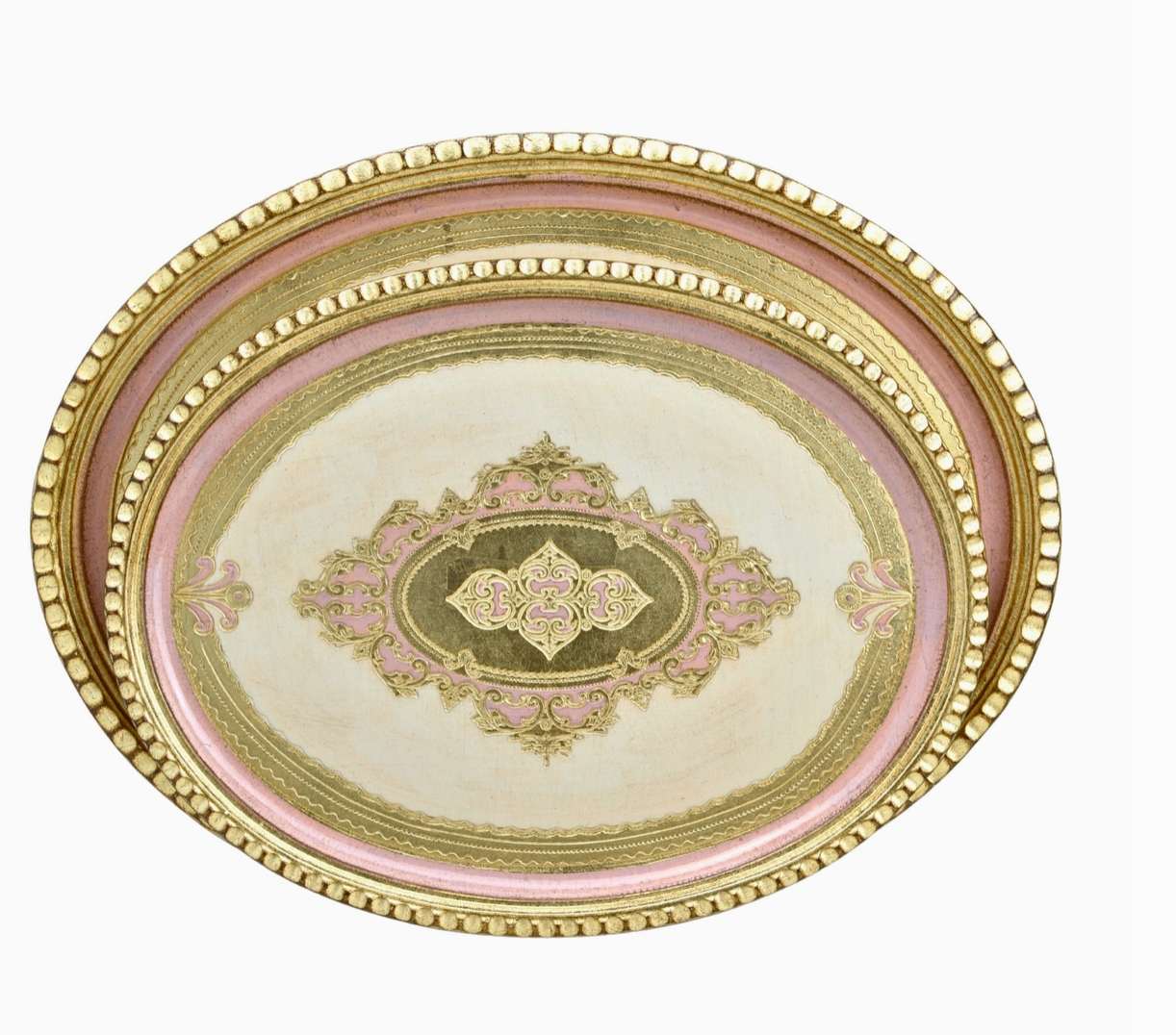 Florentine Wood Oval Tray with Notched Edge (2 Sizes)