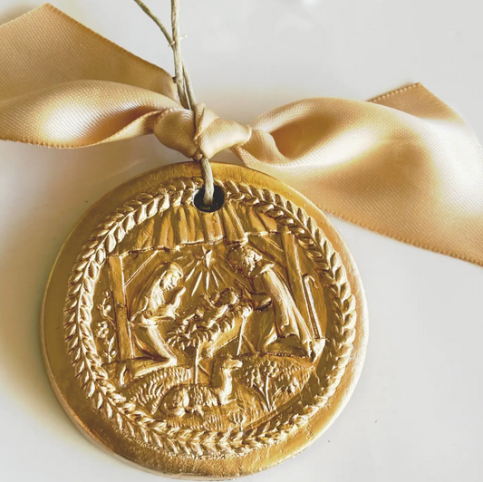 Gold Leaf Nativity Christmas Ornament