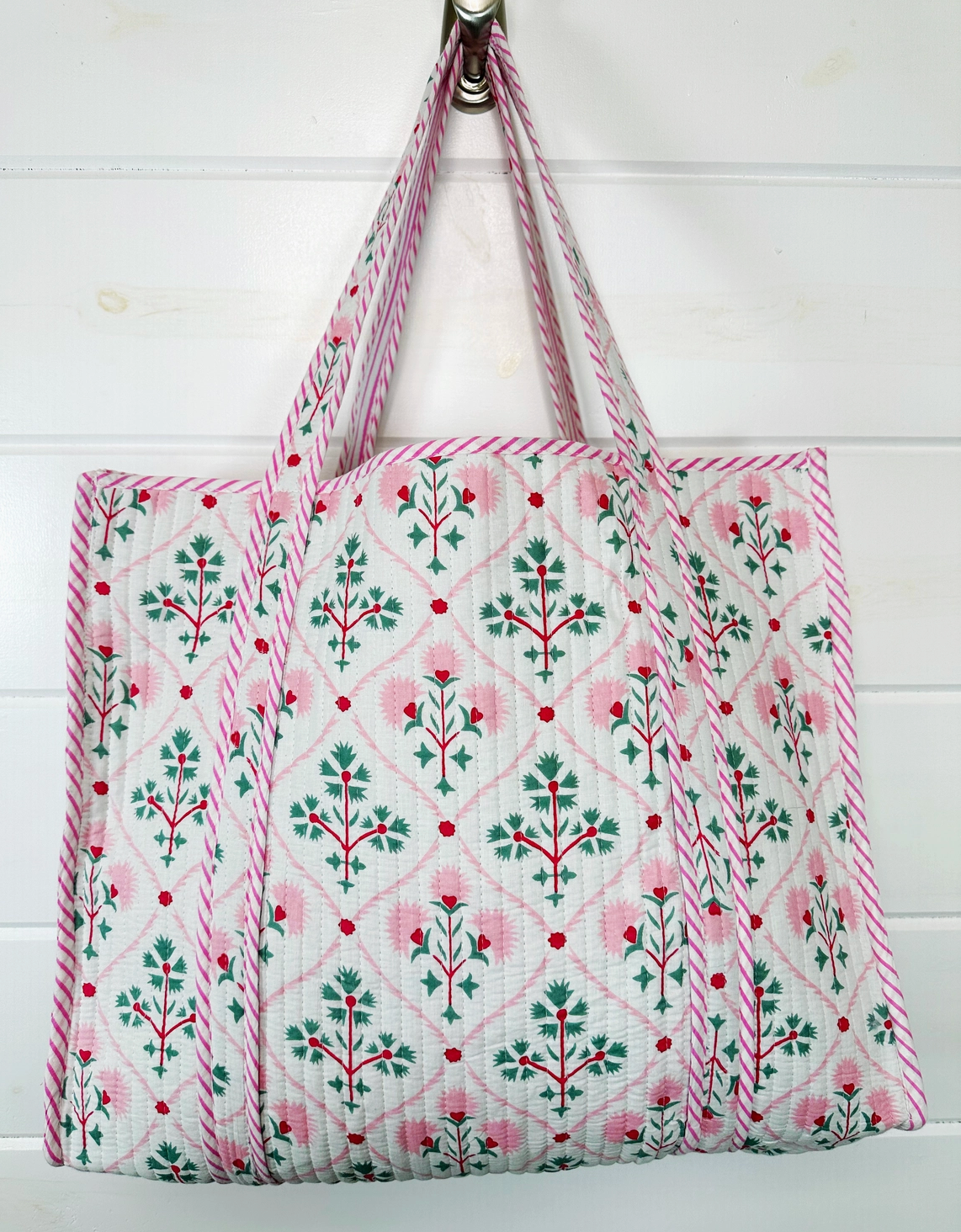Folk Floral Large Quilted Tote Bag