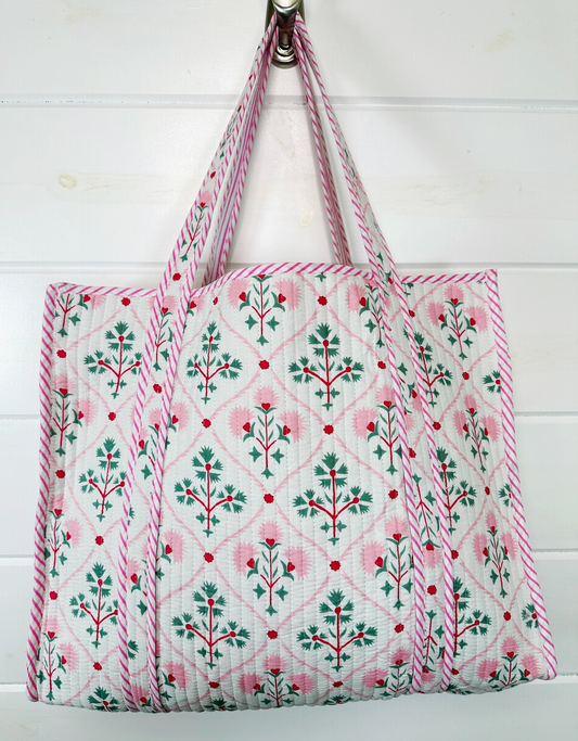 Folk Floral Large Quilted Tote Bag