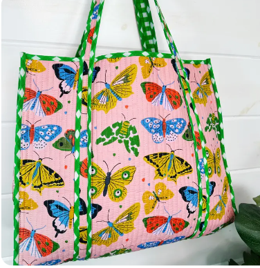 Large Pink Quilted Tote Bag