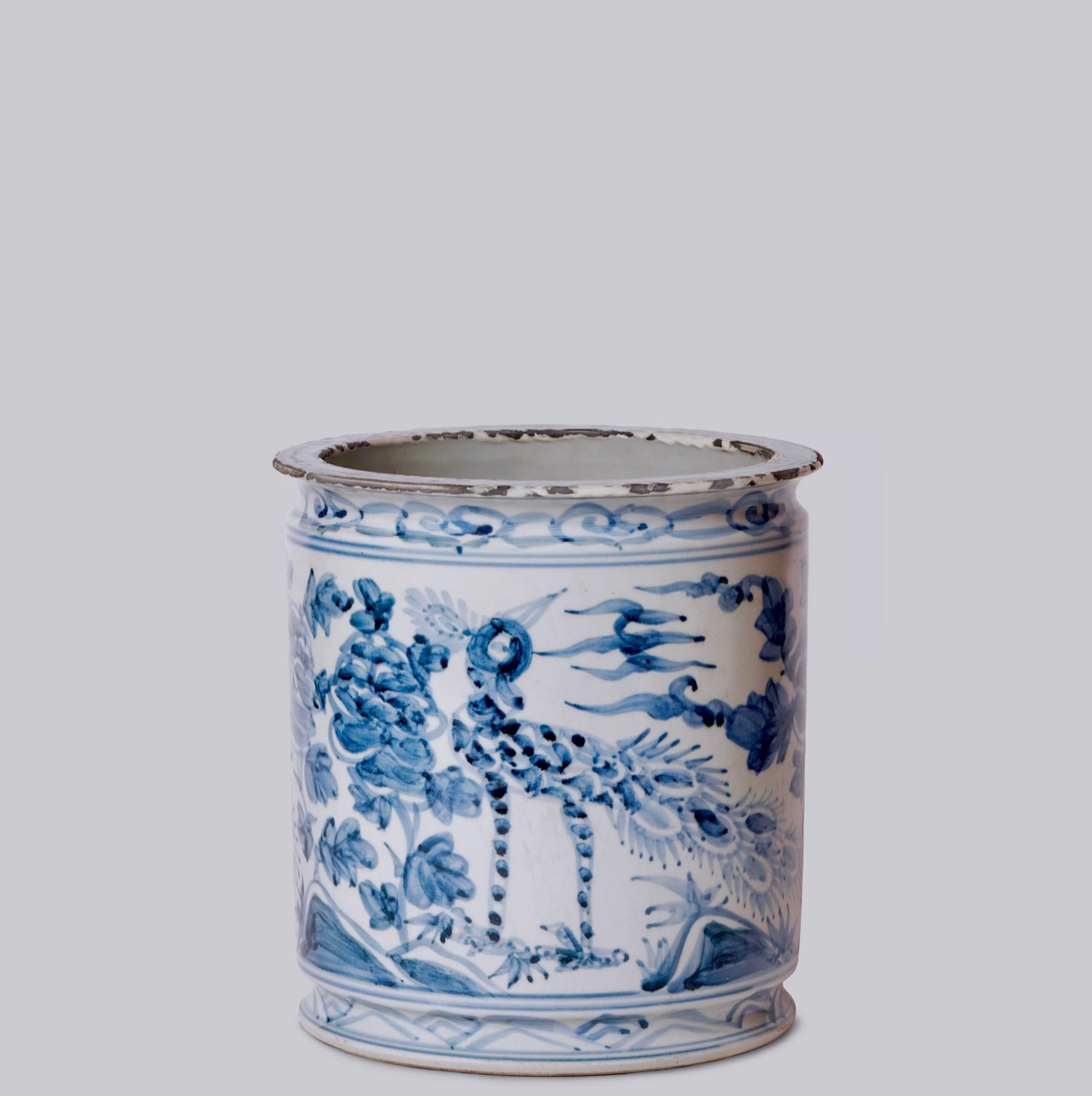 Blue & White Porcelain Peacock Cachepot