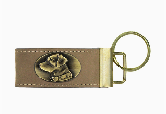Leather Loop Key Fob w/ Antique Brass Logo