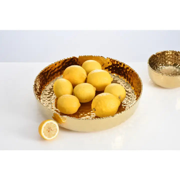 Hammered Gold Extra Large Shallow Bowl