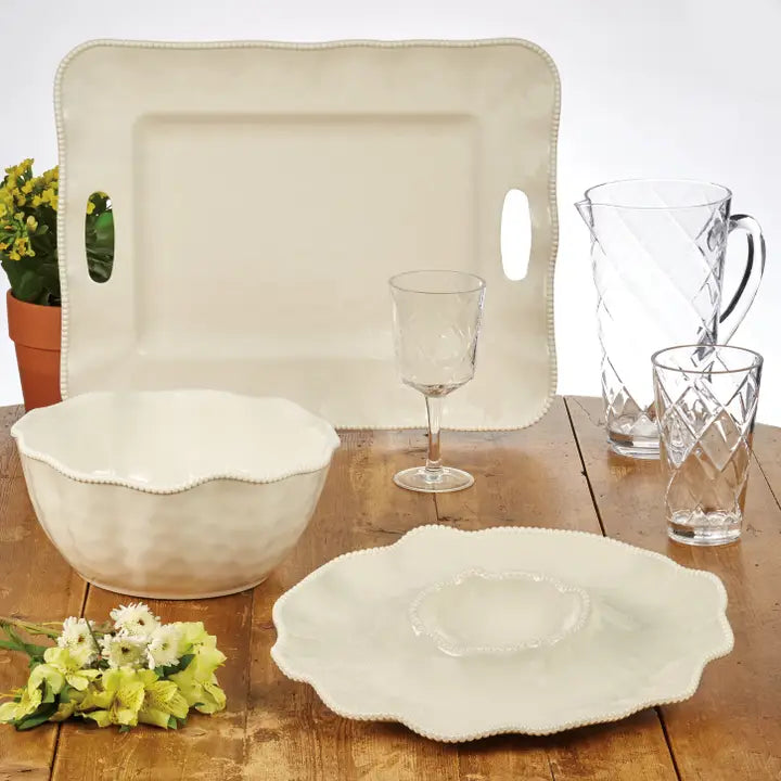 Perlette Cream Melamine Rectangle Tray W/Handles