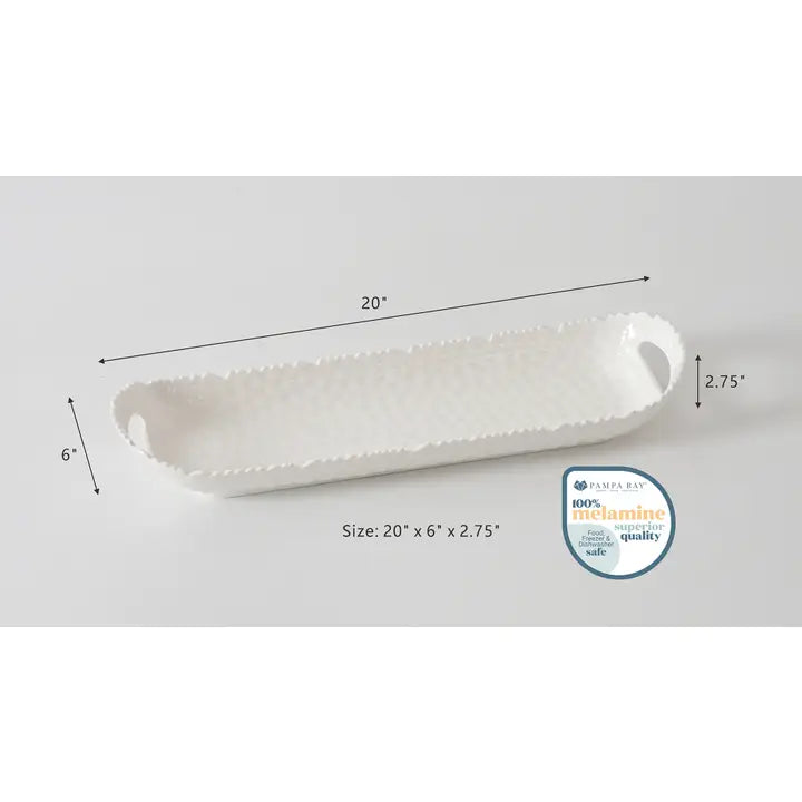 Melamine White Wavy Long Tray w/ Handles