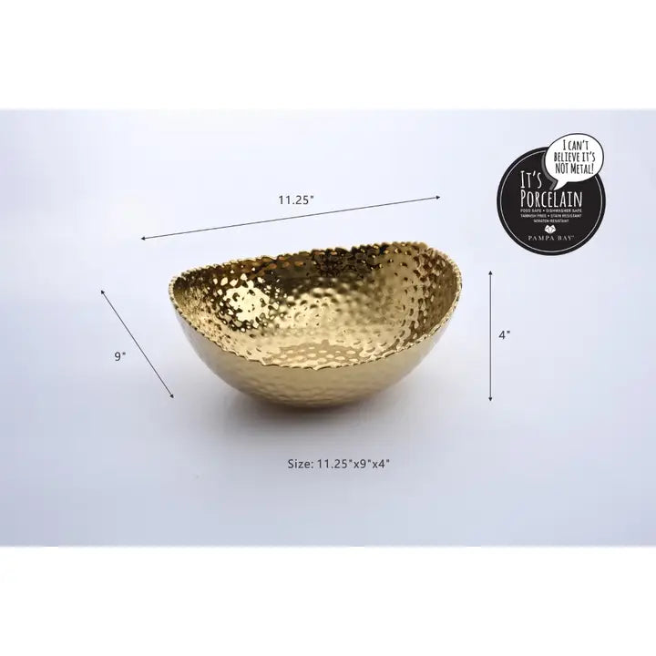 Gold Hammered Large Oval Bowl