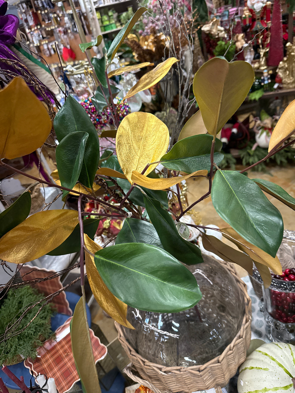 33" Gilded Magnolia Leaf Stem