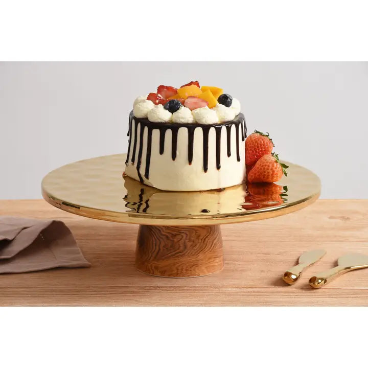 Madera Wood & Gold Cake Stand