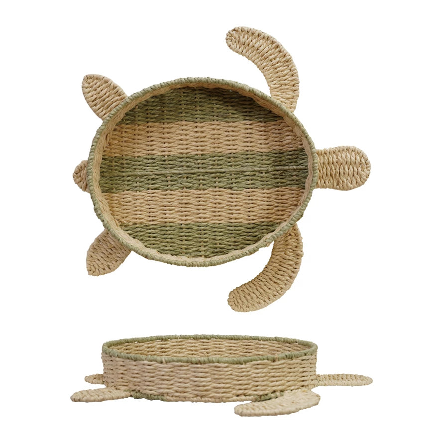 Woven Paper Rope Turtle Shaped Basket with Stripes