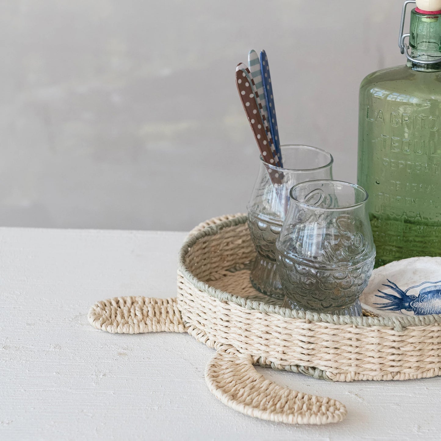 Woven Paper Rope Turtle Shaped Basket with Stripes
