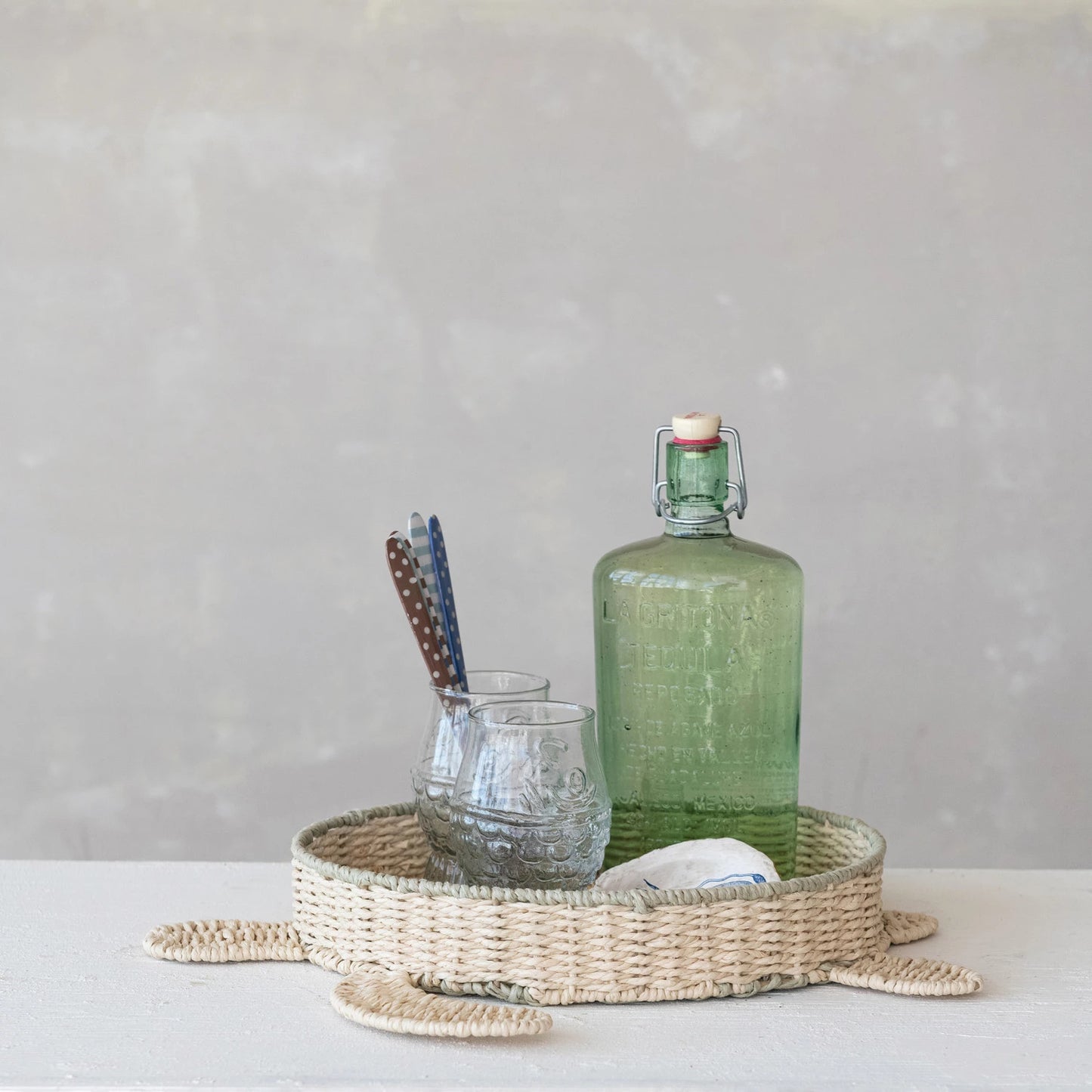 Woven Paper Rope Turtle Shaped Basket with Stripes