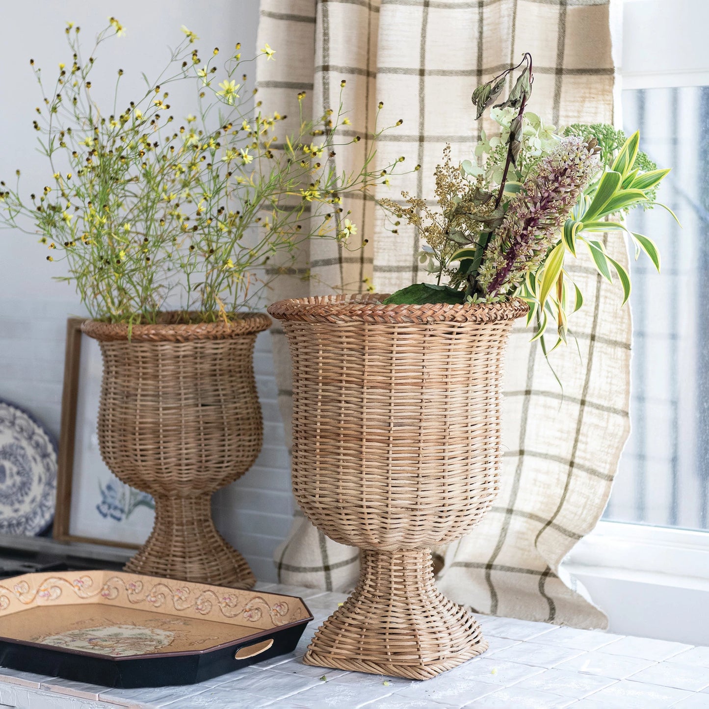 Natural Woven Rattan Urns, 2 Sizes