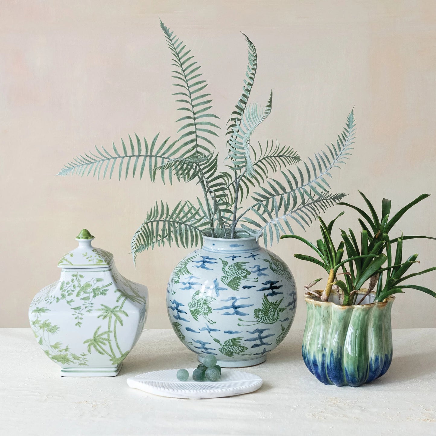 6" Stoneware Two-Tone Fluted Planter