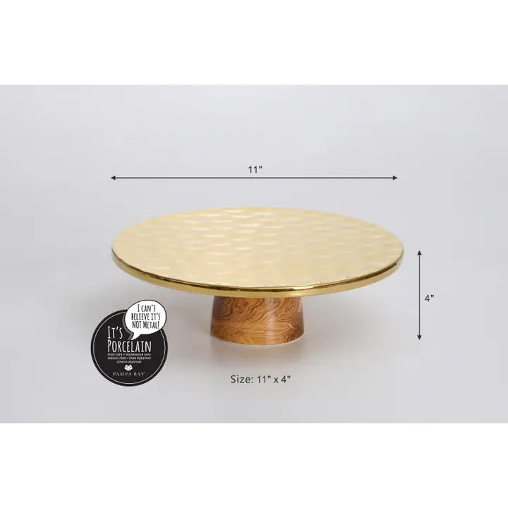 Madera Wood & Gold Cake Stand