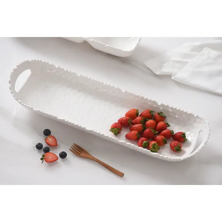 Melamine White Wavy Long Tray w/ Handles