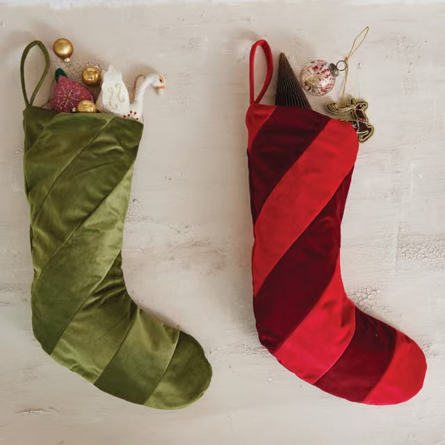 20" Velvet Striped Stocking, 2 Colors
