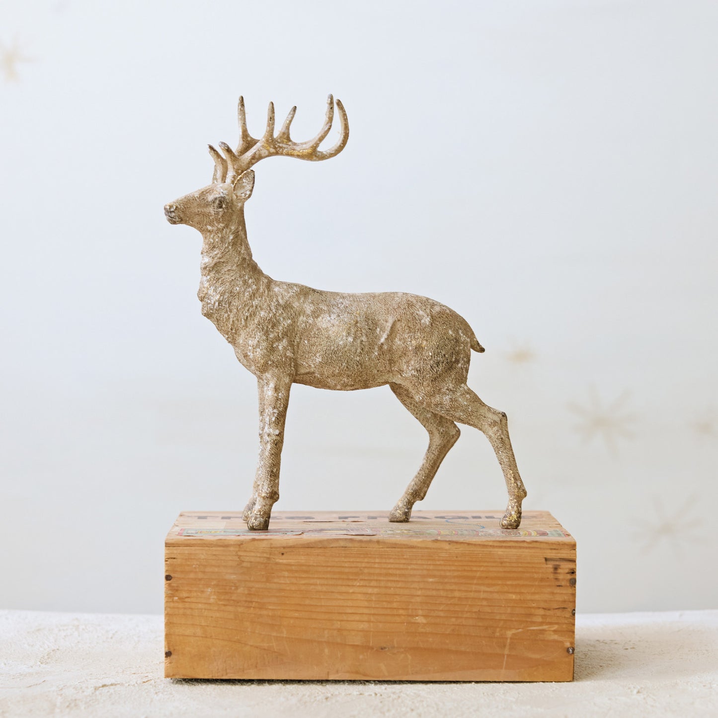 Resin Standing Deer, Distressed Gold Finish