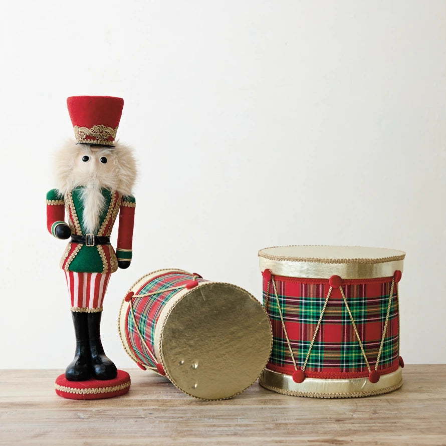 Green & Red Plaid Decorative Drums, 2 Sizes