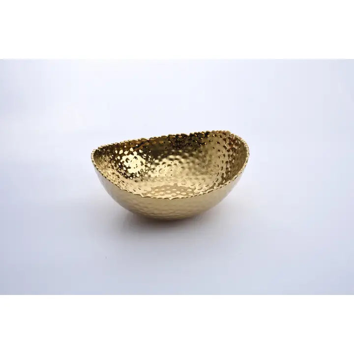 Gold Hammered Large Oval Bowl
