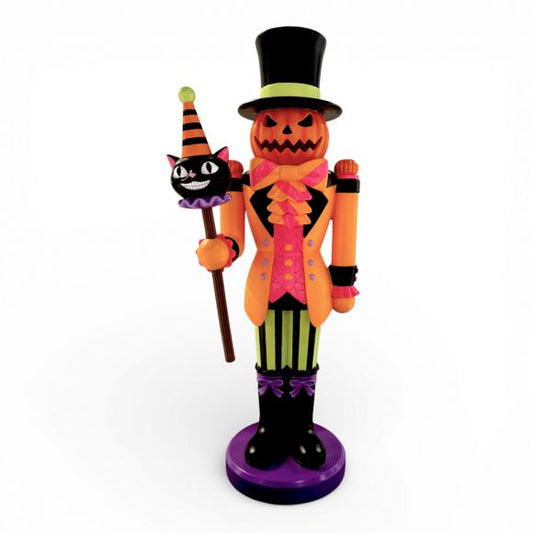 21" Pumpkin Nutcracker w/ Cat Staff