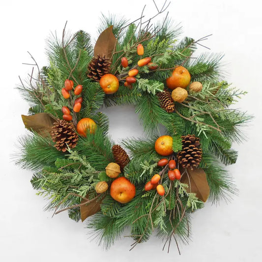 Artificial Pine Wreath with Apples Walnuts Pine Cones