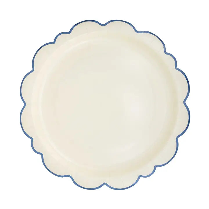 12" Pembroke Cream with Blue Edge Paper Plate
