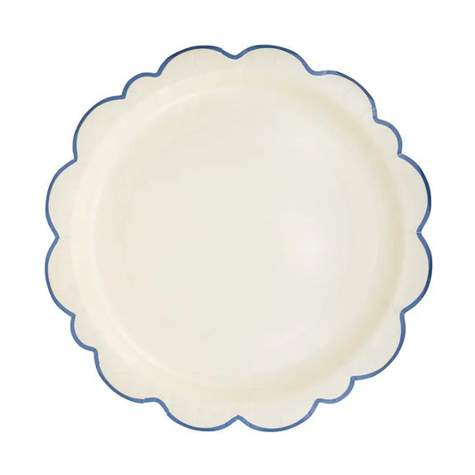 12" Pembroke Cream with Blue Edge Paper Plate