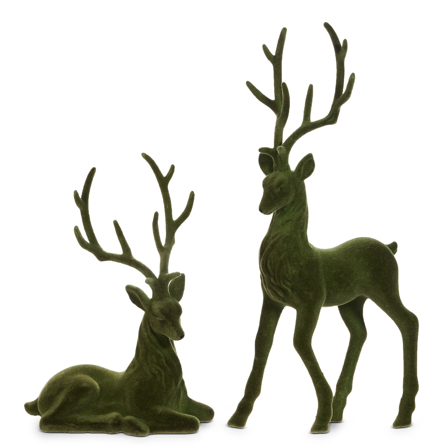 21" Green Flocked Deer, Set of 2