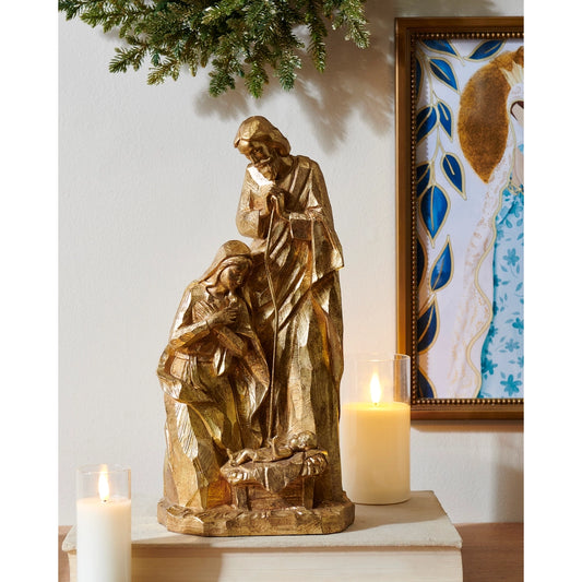 16" Gold Carved Holy Family