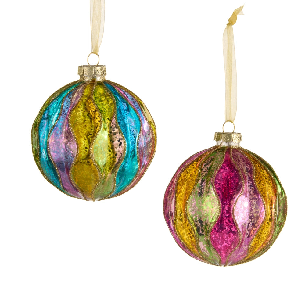 4" Antiqued Glitter Colorful Ball Ornament, 2 Colors