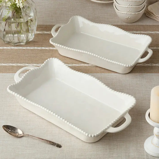 Stoneware Cream Perlette Rectangular Baker, 2 Sizes