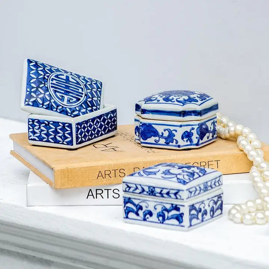 Leith Blue & White Decorative Boxes, Set of 3