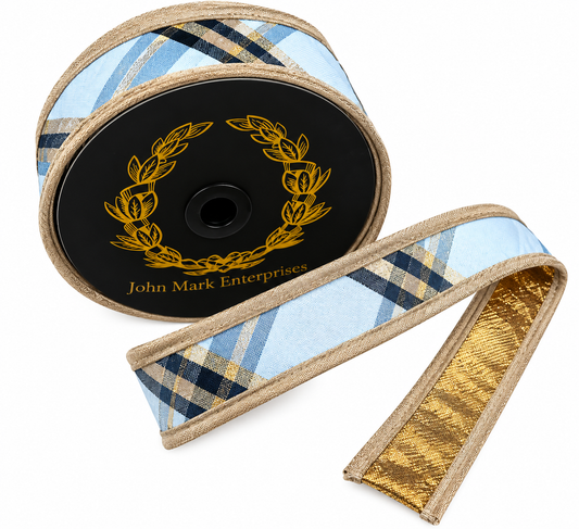 JME Metallic Dupion Ivory/Black/Gold Plaid-1"x10YD