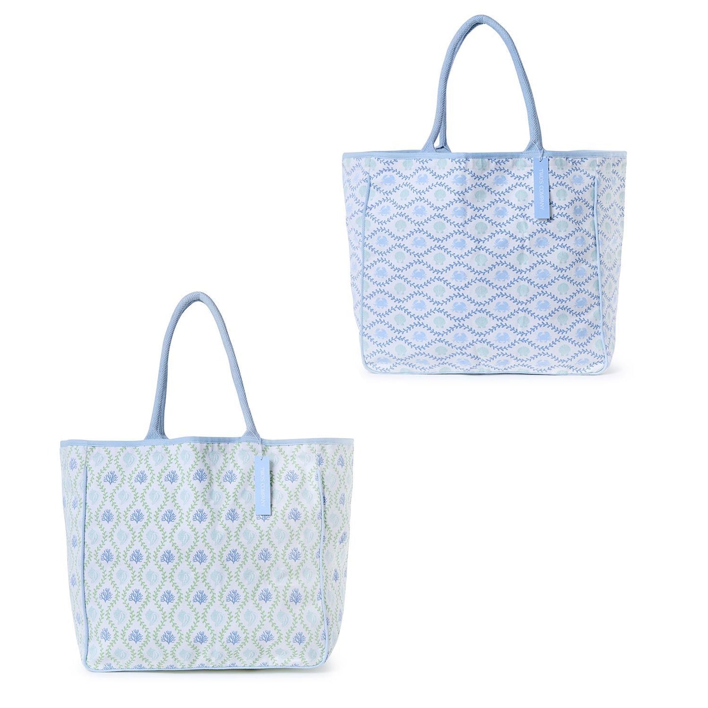 Coastal Block Print Cotton Canvas Tote Bag