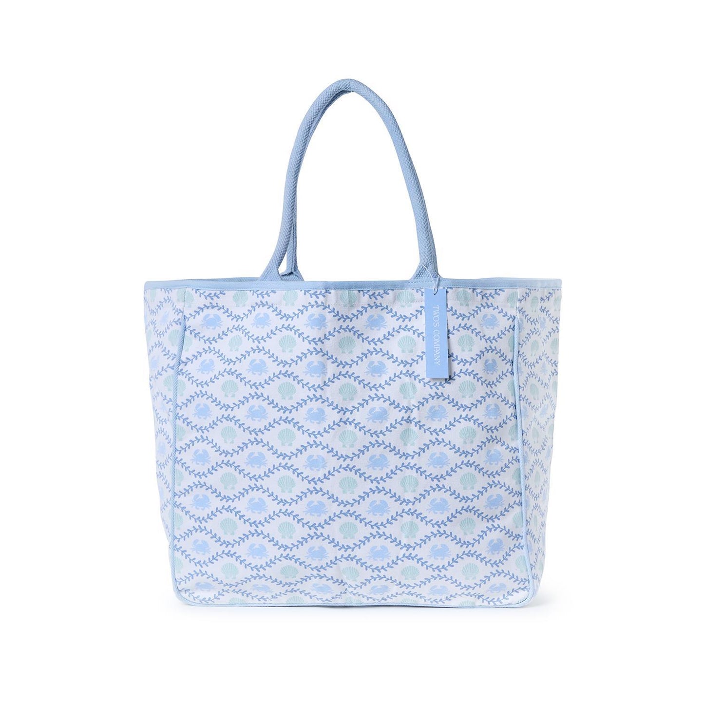 Coastal Block Print Cotton Canvas Tote Bag