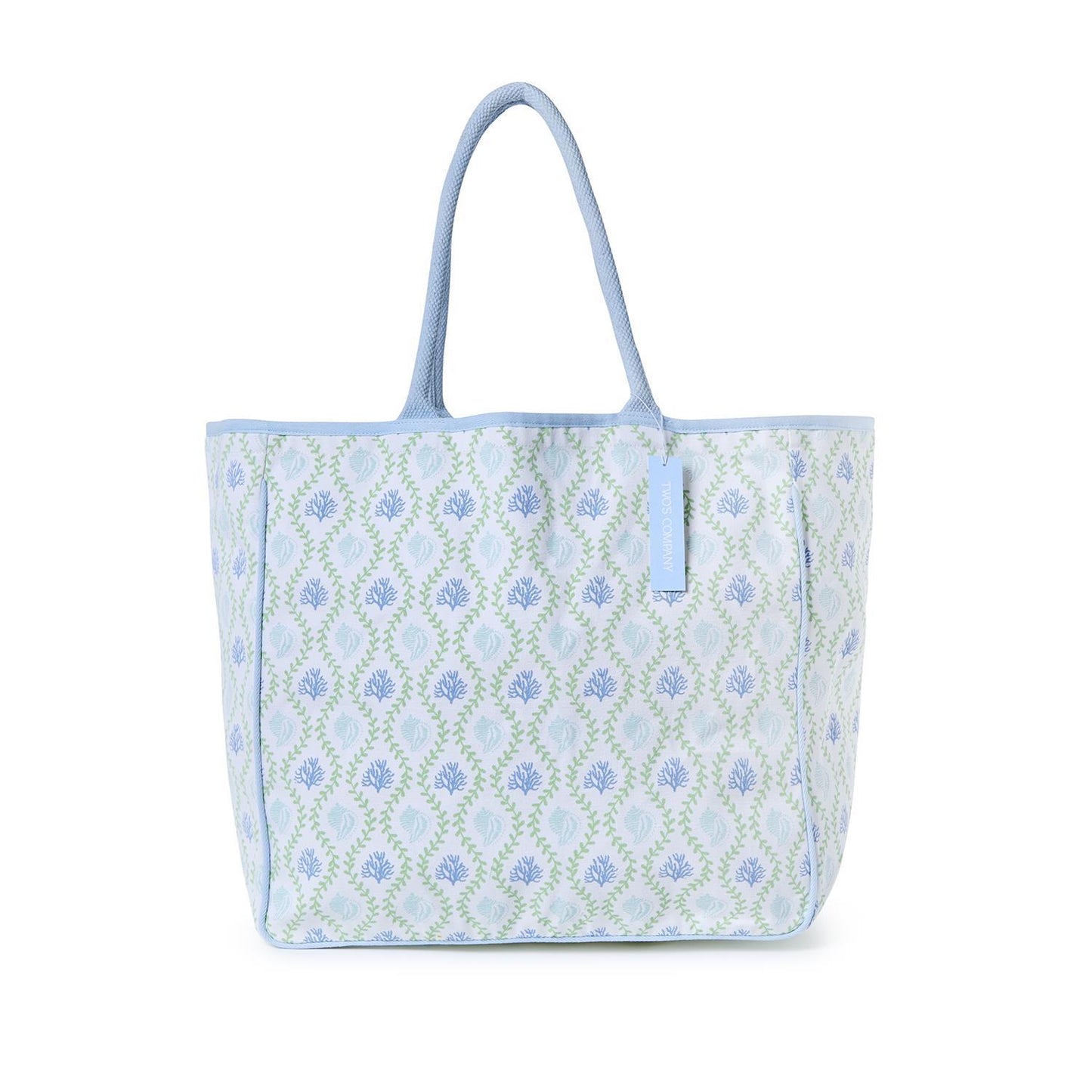 Coastal Block Print Cotton Canvas Tote Bag