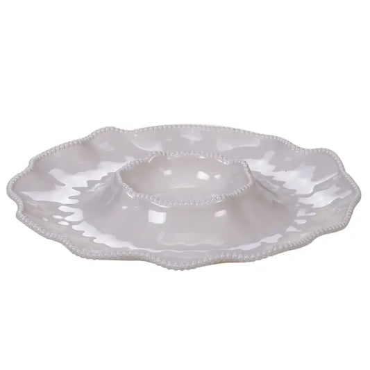 Perlette Cream Melamine Chip & Dip Server