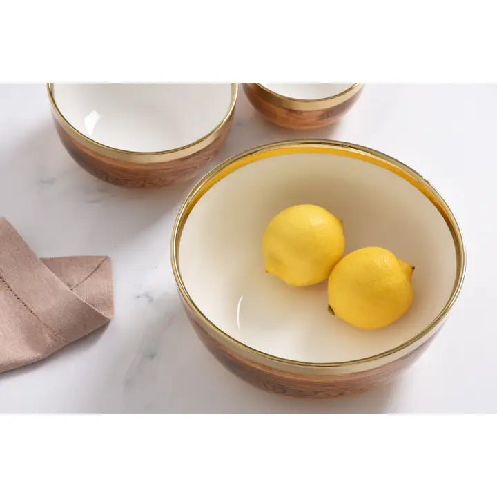 Madera Gold & Wood Large Serving Bowl