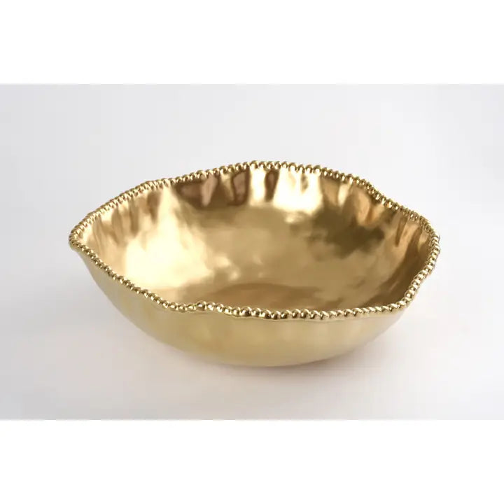 Gold Porcelain Beaded Oversized Serving Bowl