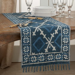 Blue & White Distressed Rug Runner