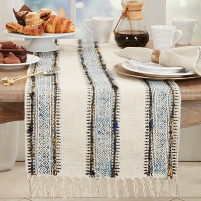 Embroidered Block Print Table Runner