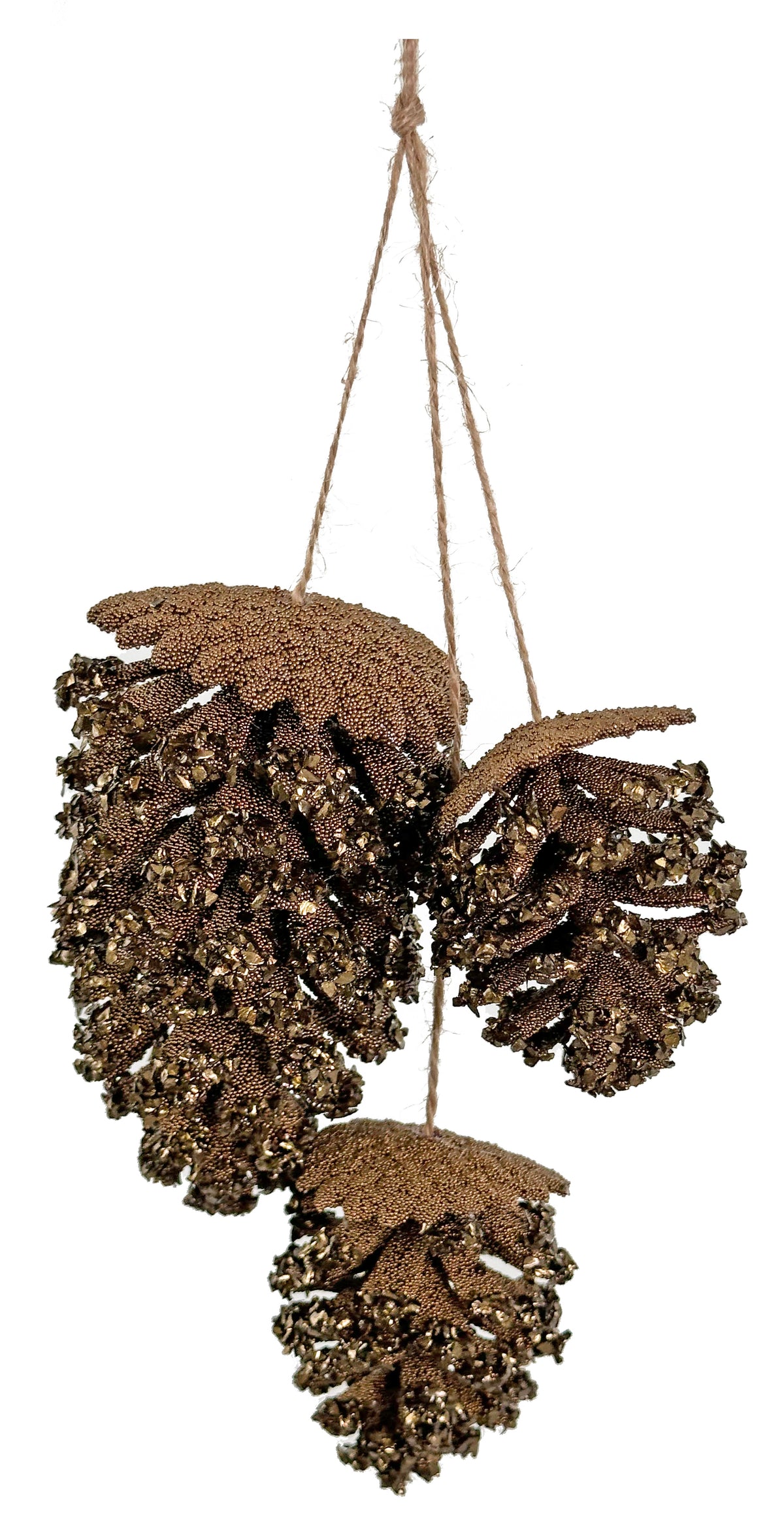 8" Brown Beaded Glitter Pinecone Bundle on Jute