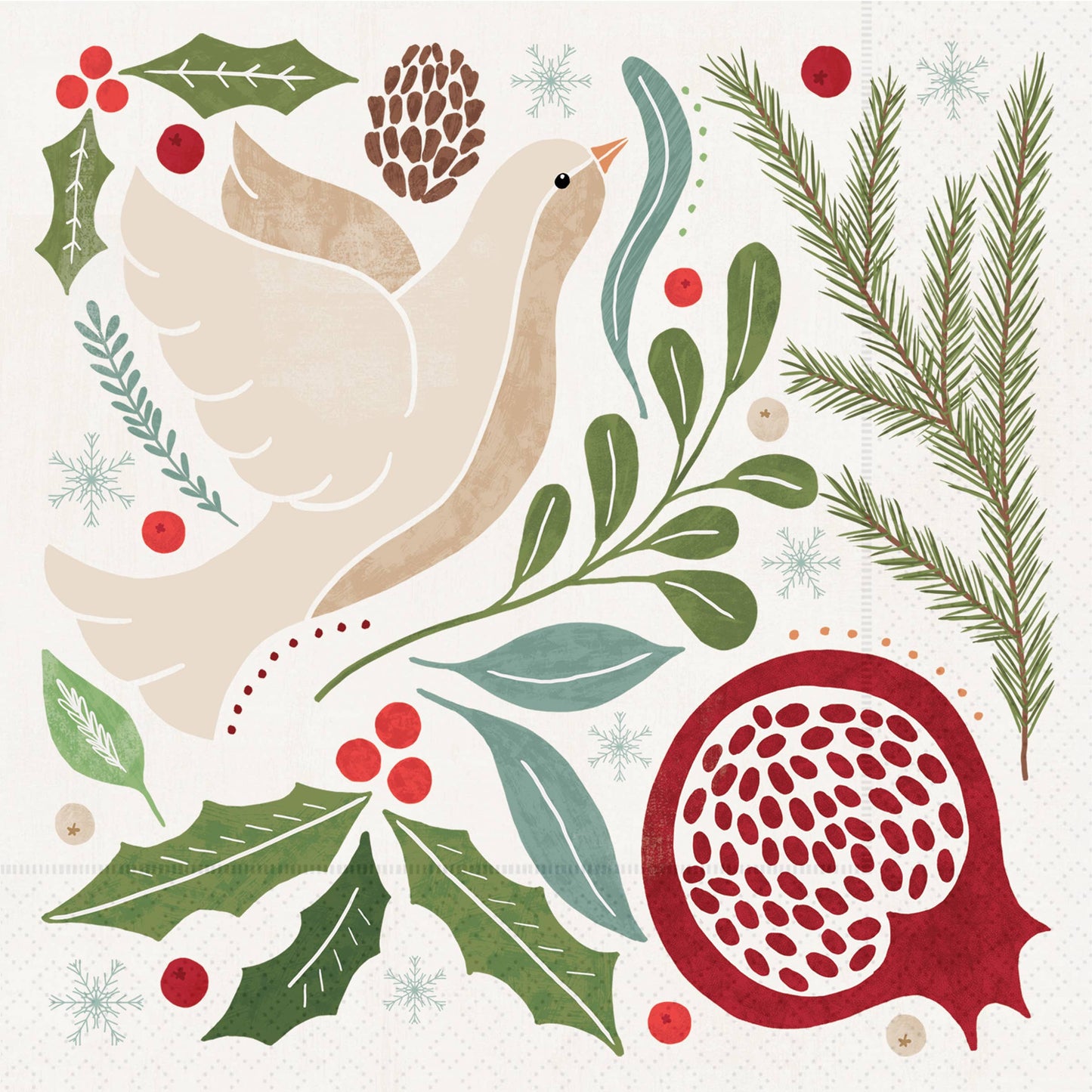 Paper Cocktail Napkins:Winter Berry Dove Christmas
