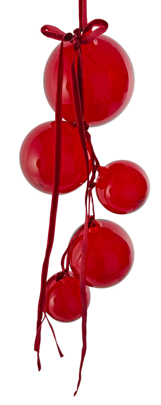 15" Red Ball Cluster on Velvet Ribbon
