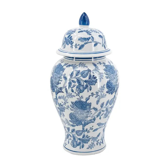 Blue & White Floral Porcelain Ginger Jar