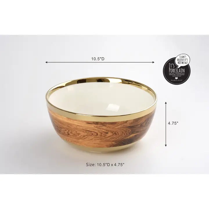 Madera Gold & Wood Large Serving Bowl