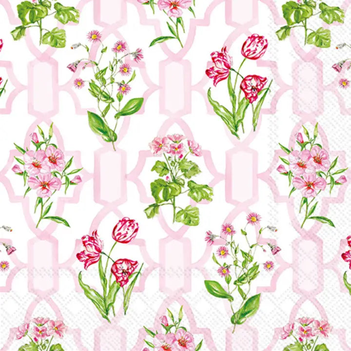 Pink & Floral Trellis Napkins, 2 Sizes